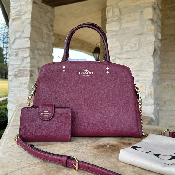 Coach Exotic Large Lillie leather handbag&wallet cherry black NWT Authentic - Picture 1 of 15